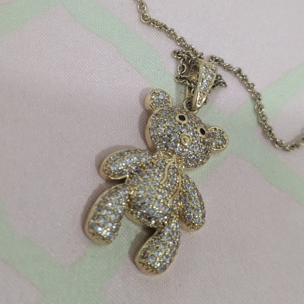 Cubic Zirconia Bear Pendant Necklace